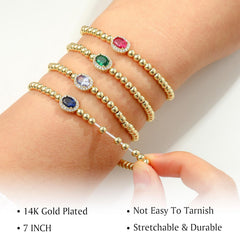 Turandoss January Birthstone Bracelet for Women Girls Birthstone Garnet Bracelet Gold Bead Bracelets Garnet January Birthday Gifts for Women Girls Ladies Girlfriend Valentine's Day Jewelry