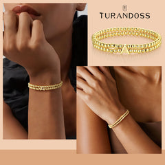 Turandoss Initial Bracelets for Women Dainty 14K Gold Plated Round Bead Ball Letter A Charm Stretch Bracelet Trendy Stack Jewelry Birthday Gifts for Women Sister Wife