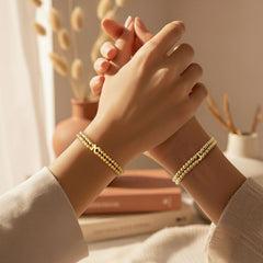 Turandoss Initial Bracelets for Women Dainty 14K Gold Plated Round Bead Ball Letter A Charm Stretch Bracelet Trendy Stack Jewelry Birthday Gifts for Women Sister Wife