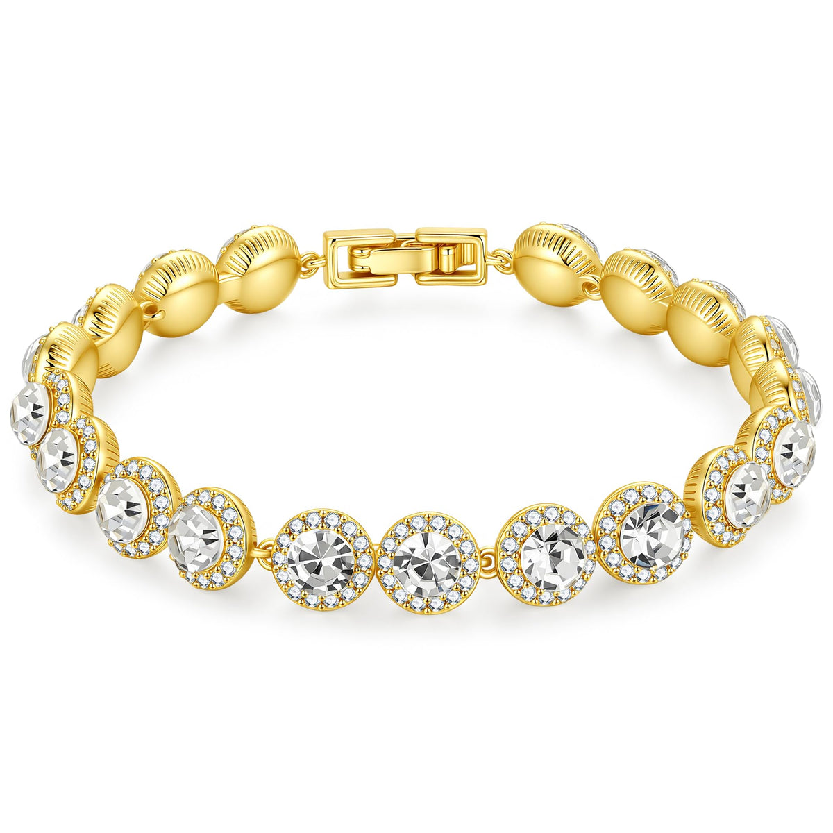 Turandoss Tennis Bracelet for Women Dainty 14K Gold Plated Cubic Zirconia Tennis Bracelet for Women Classic Round Cubic Zirconia Bracelets Prom Bracelets Jewelry Wedding Gift for Women