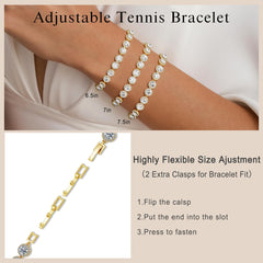 Turandoss Tennis Bracelet for Women Dainty 14K Gold Plated Cubic Zirconia Tennis Bracelet for Women Classic Round Cubic Zirconia Bracelets Prom Bracelets Jewelry Wedding Gift for Women
