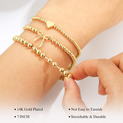 Turandoss Bow Bracelets for Women Jewelry Gifts Dainty 14K Gold Plated Bow Beaded Bracelets Stackable Heart Bead Bracelet Set Gold Round Ball Bracelet Jewelry Gifts for Women Trendy