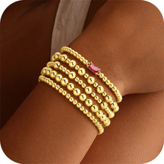 Turandoss 5PCS Birthstone Bracelets for Women Dainty Layered 14K Gold Plated Beaded Trendy Jewelry Birthday Teacher Appreciation Mothers Day Graduation Gifts for Her Mom Kids Teen Girls Wife Ideas