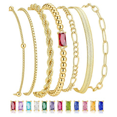 Turandoss Dainty Layered Bracelets for Women Non Tarnish January Red Garnet Birthstone Bracelet 14K Gold Plated Bracelet Stack Set Beaded Bracelet Jewelry Gifts for Women Girls