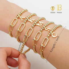 Turandoss Initial Bracelet Bracelets for Women 14K Gold Plated Cubic Zirconia Interlock Circles Letter A Initial Bracelet for Women Stretch Beaded Bracelets Jewelry Birthday Gifts