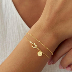 Turandoss Initial Bracelet Dainty 14K Gold Plated Knot Heart Disc Letter A Initial Bracelet Layered Link Charm Bracelets for Women Jewelry Birthday Gifts