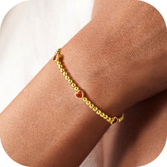 Turandoss January Birthstone Bracelet for Women Garnet Heart Birthstone Bracelets Dainty 14K Gold Plated Elastic Beaded Red CZ Trendy Jewelry Bracelet Birthday Gifts for Women