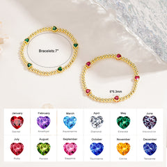 Turandoss January Birthstone Bracelet for Women Garnet Heart Birthstone Bracelets Dainty 14K Gold Plated Elastic Beaded Red CZ Trendy Jewelry Bracelet Birthday Gifts for Women