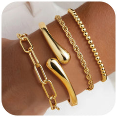 Turandoss Chunky Bangle Bracelets for Women Dainty 14k Gold Plated Thicker Stackable Chain Bangles Cuff Bracelets Stack Set for Women Girls Trendy Jewelry Gifts