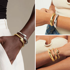 Turandoss Chunky Bangle Bracelets for Women Dainty 14k Gold Plated Thicker Stackable Chain Bangles Cuff Bracelets Stack Set for Women Girls Trendy Jewelry Gifts