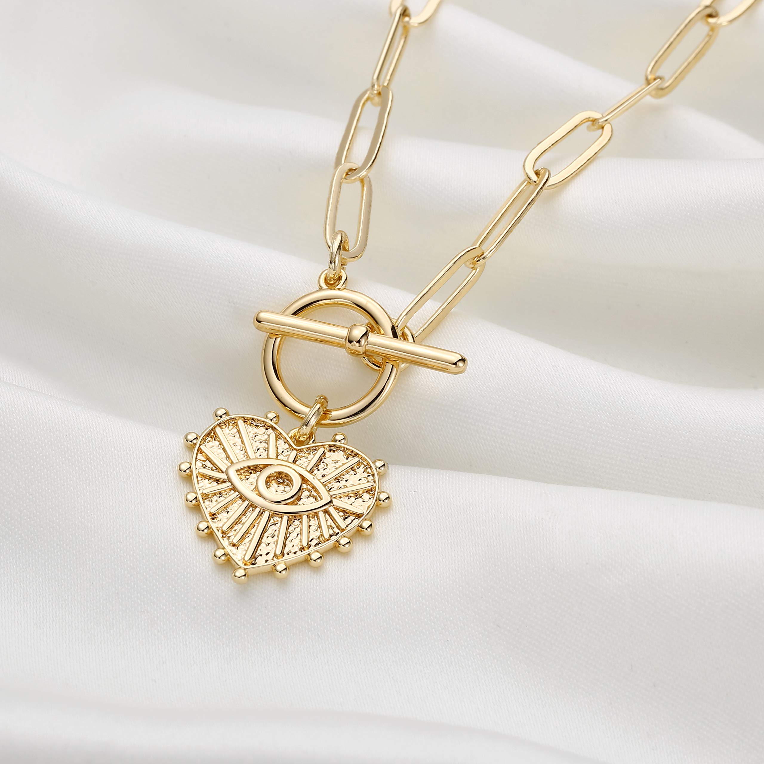 Heart Evil Eye Dainty Paperclip Chain Necklace