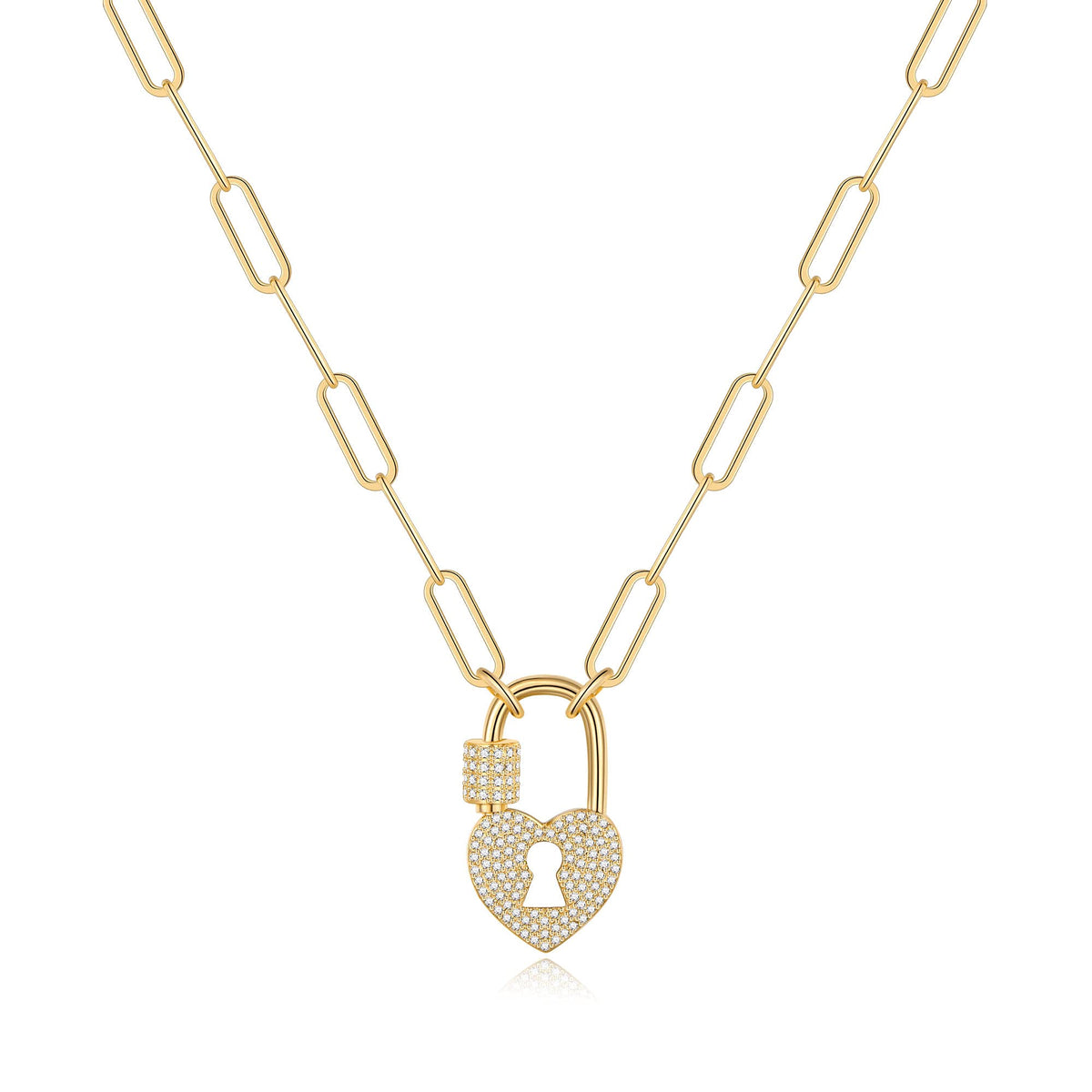 Heart Lock Dainty Paperclip Chain Necklace