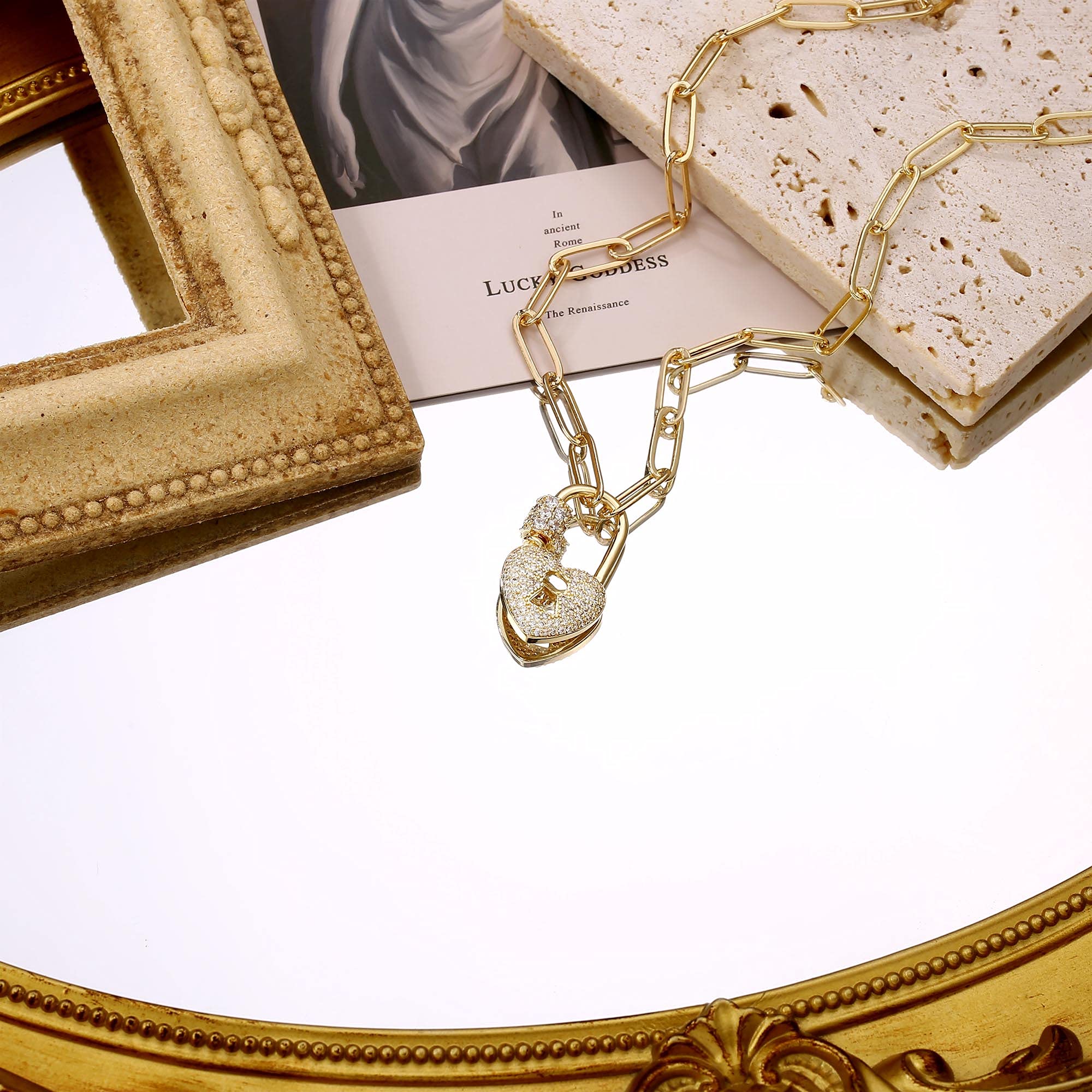 Heart Lock Dainty Paperclip Chain Necklace