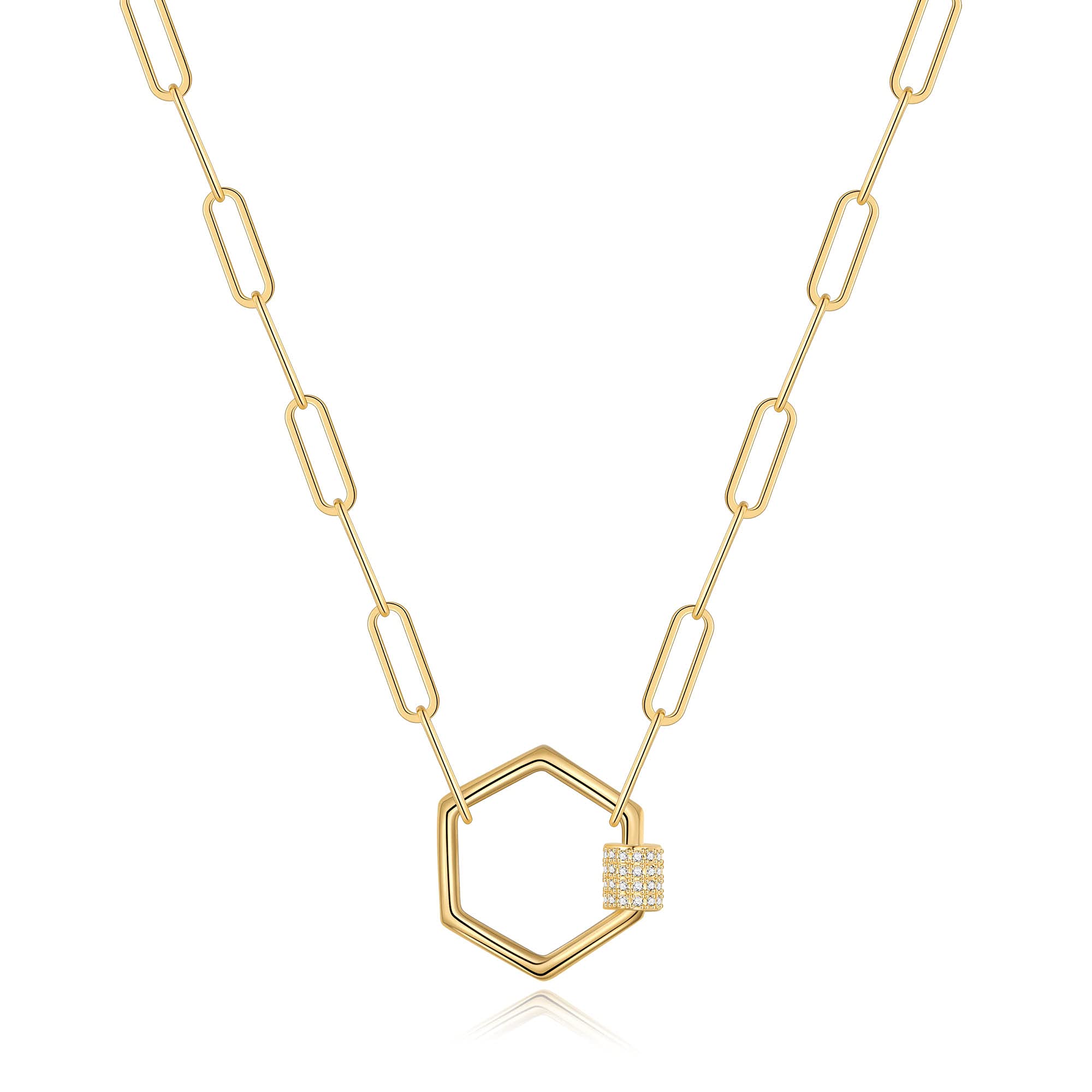 Hexagon Dainty Paperclip Chain Necklace