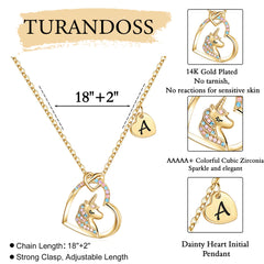 Turandoss Gold Unicorn Necklace Gifts for Girls Daughter - Heart Pendant Initial Unicorn Necklaces for Girl Teens, Little Girls Jewelry Birthday Gift