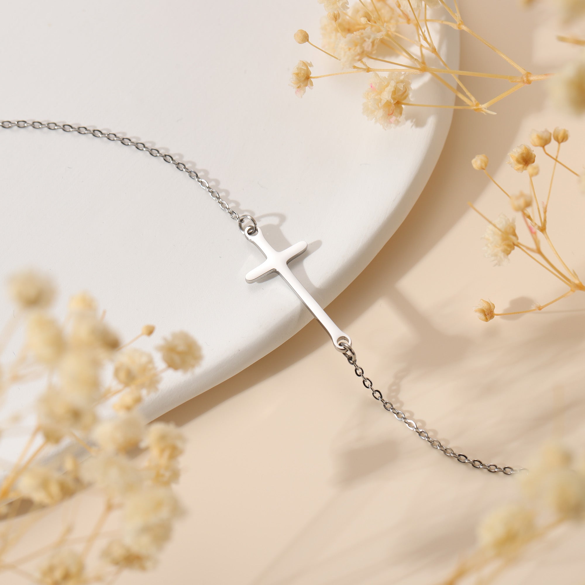 Silver Sideway Cross Necklace for Women