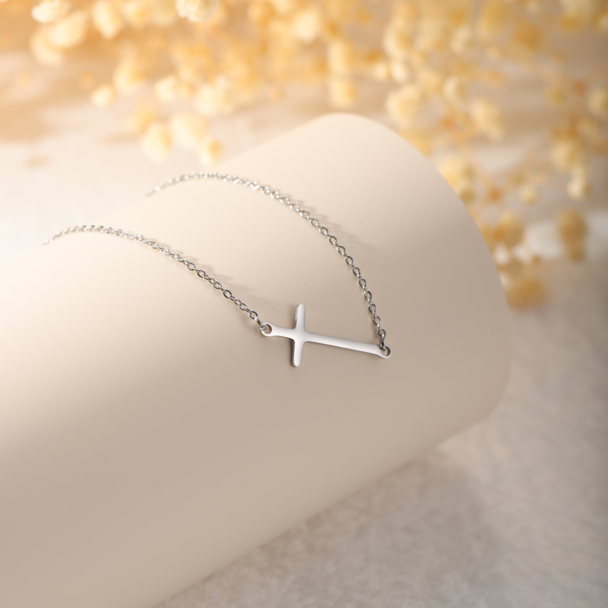 Silver Sideway Cross Necklace for Women