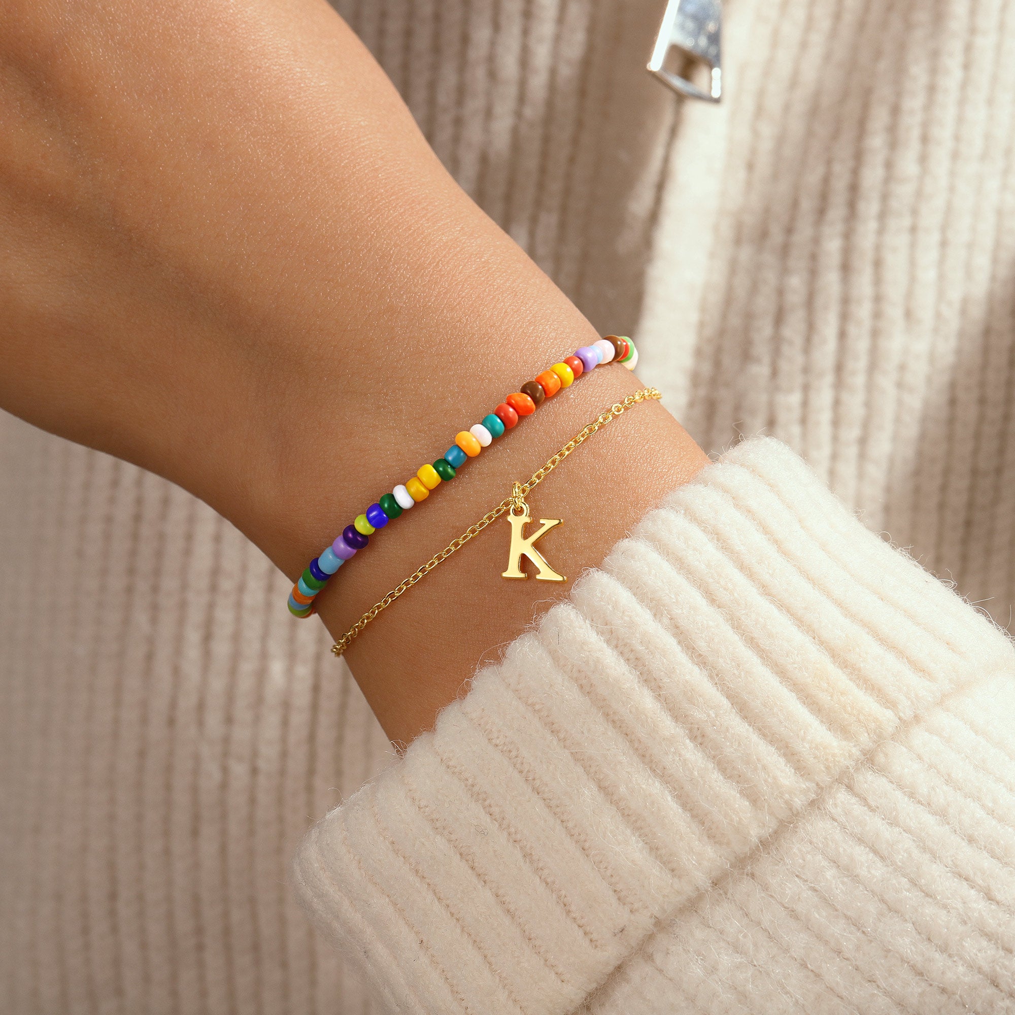 Cute Beaded Girls Bracelets A Initial Charm Bracelet