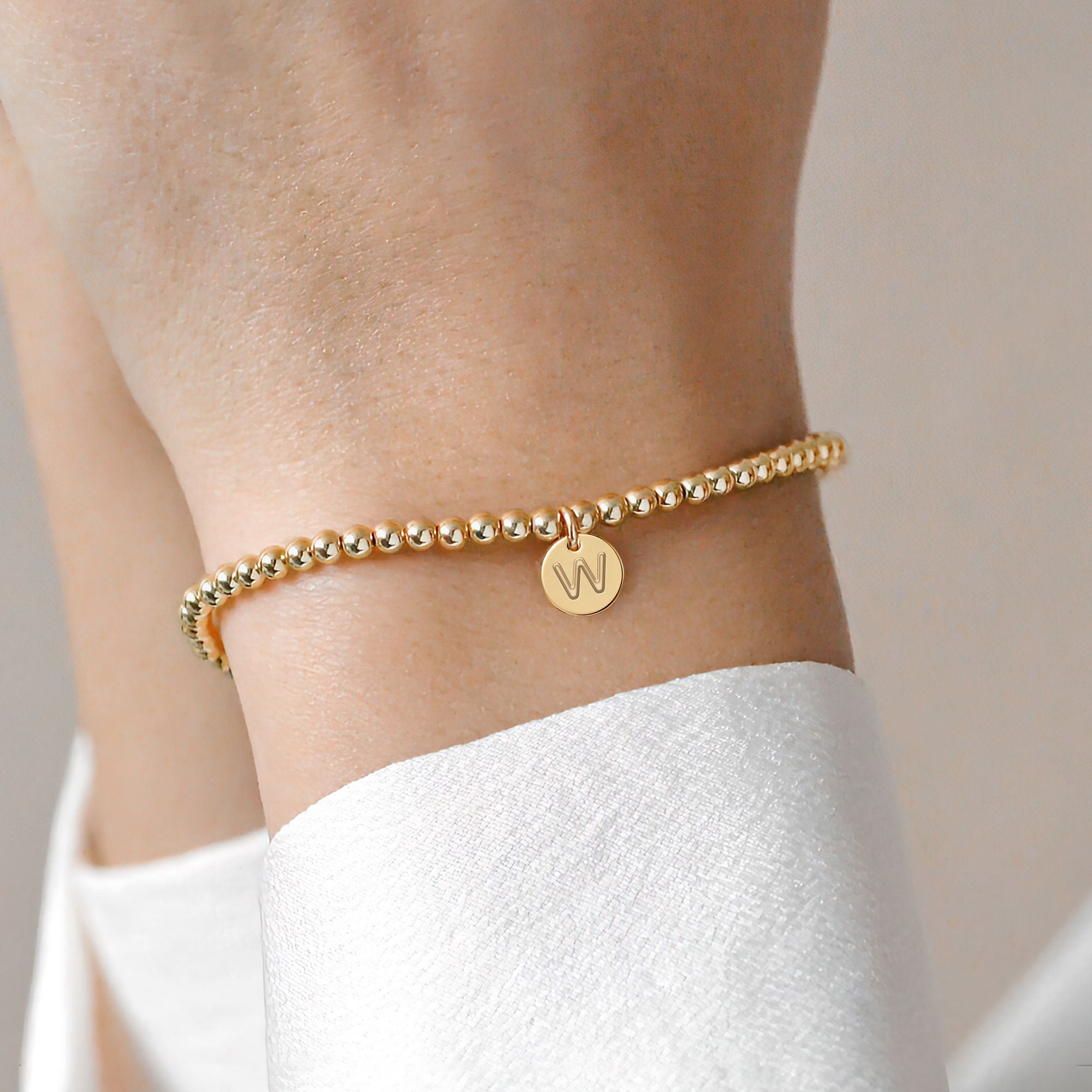Dainty 14K Gold Plated Initial Charm Disc Bracelet
