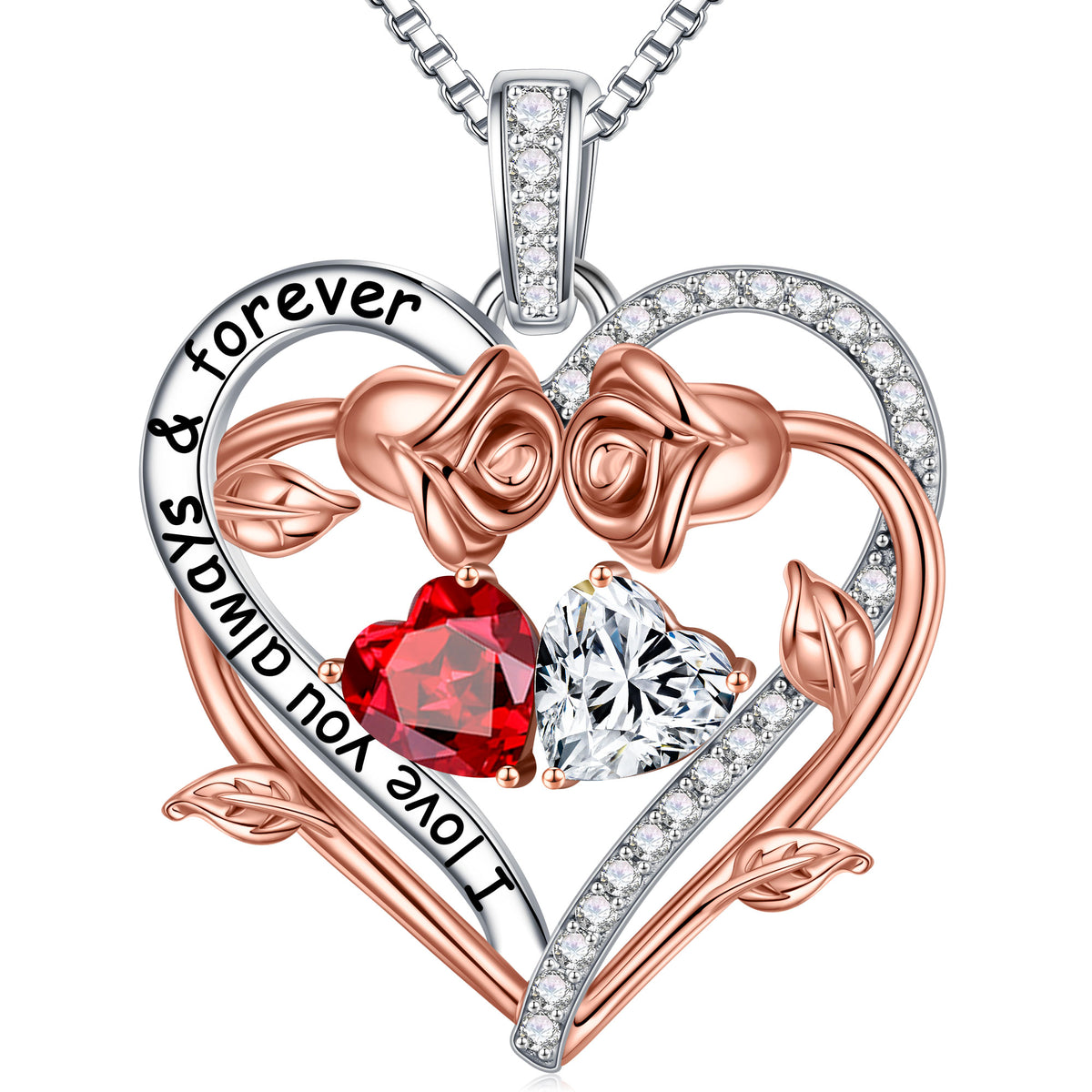 Turandoss Graduation Gifts for Her Rose Heart Birthstone Moissanite Necklace Sterling Silver 0.8ct D Color VVS1 Clarity Moissanite Birthstone Jewelry Anniversary Birthday Gifts for Women Wife