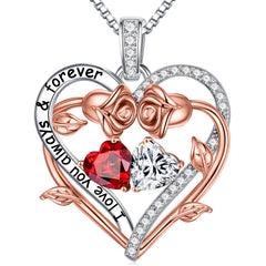 Turandoss Graduation Gifts for Her Rose Heart Birthstone Moissanite Necklace Sterling Silver 0.8ct D Color VVS1 Clarity Moissanite Birthstone Jewelry Anniversary Birthday Gifts for Women Wife