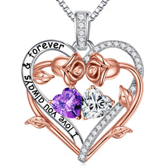 Turandoss Graduation Gifts for Her Rose Heart Birthstone Moissanite Necklace Sterling Silver 0.8ct D Color VVS1 Clarity Moissanite Birthstone Jewelry Anniversary Birthday Gifts for Women Wife
