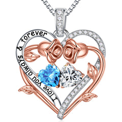Turandoss Graduation Gifts for Her Rose Heart Birthstone Moissanite Necklace Sterling Silver 0.8ct D Color VVS1 Clarity Moissanite Birthstone Jewelry Anniversary Birthday Gifts for Women Wife