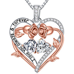Turandoss Graduation Gifts for Her Rose Heart Birthstone Moissanite Necklace Sterling Silver 0.8ct D Color VVS1 Clarity Moissanite Birthstone Jewelry Anniversary Birthday Gifts for Women Wife