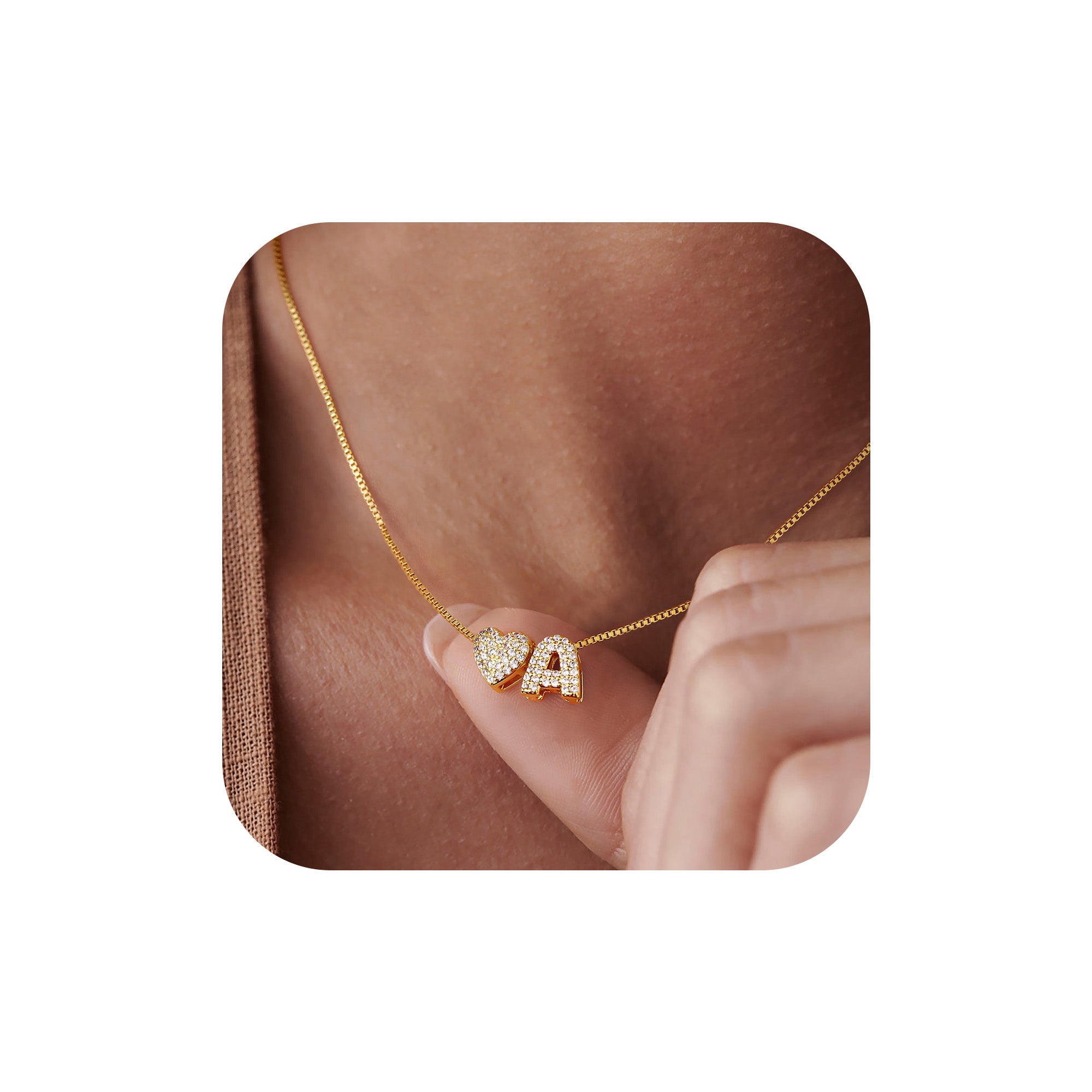 Gold Initial Letter & Heart Necklace for Women