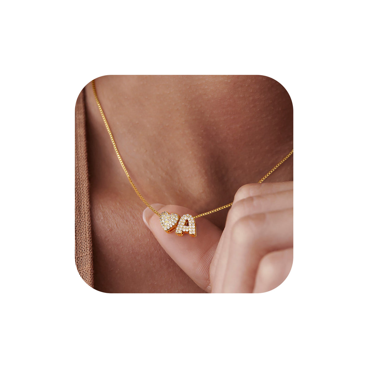 Gold Initial Letter & Heart Necklace for Women