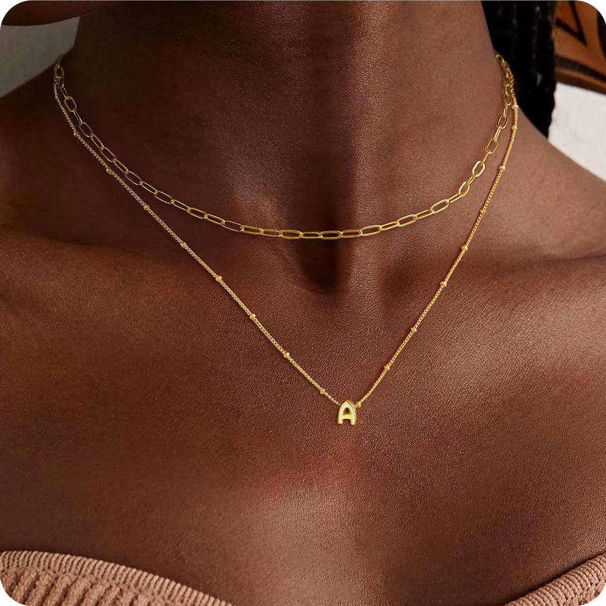 Turandoss 2PCS Dainty Gold Initial Necklaces for Women Trendy, Layered Bubble Pendent Necklace, Gold Jewelry for Women, Birthday Gifts for Her