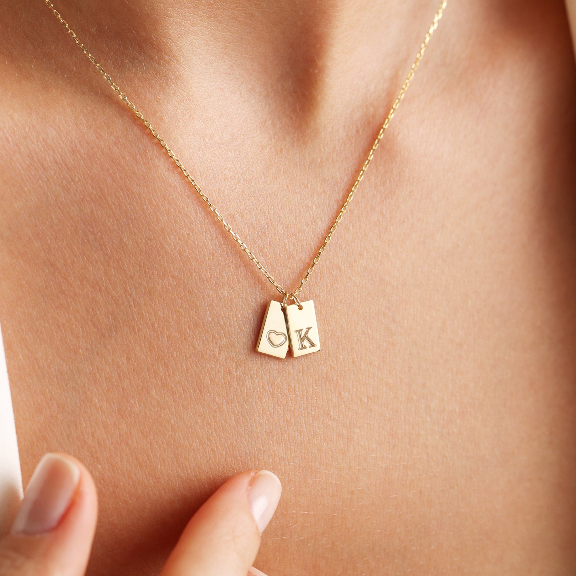 Dainty 14K Gold Plated Initial Heart Pendent Necklace for Women
