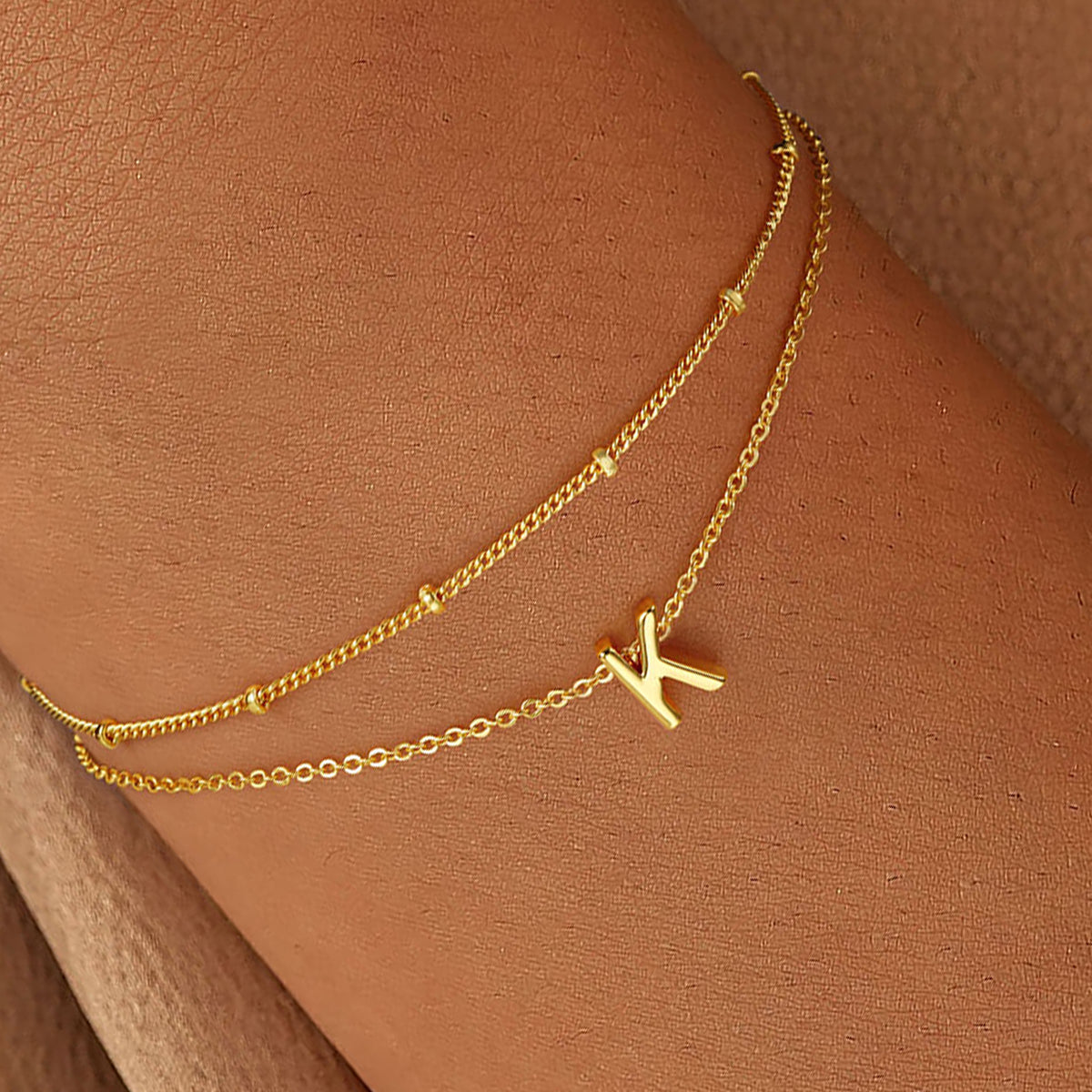 Turandoss 18K Gold Initial Bracelets for Women Girls, Dainty Layered Letter Stack Charm Bracelet, Birthday Gifts, Valentine's Day Gifts for Mom Wife
