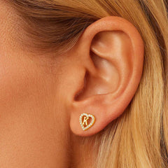 Turandoss Mothers Day Gift, Heart Initial Stud Earrings for Women