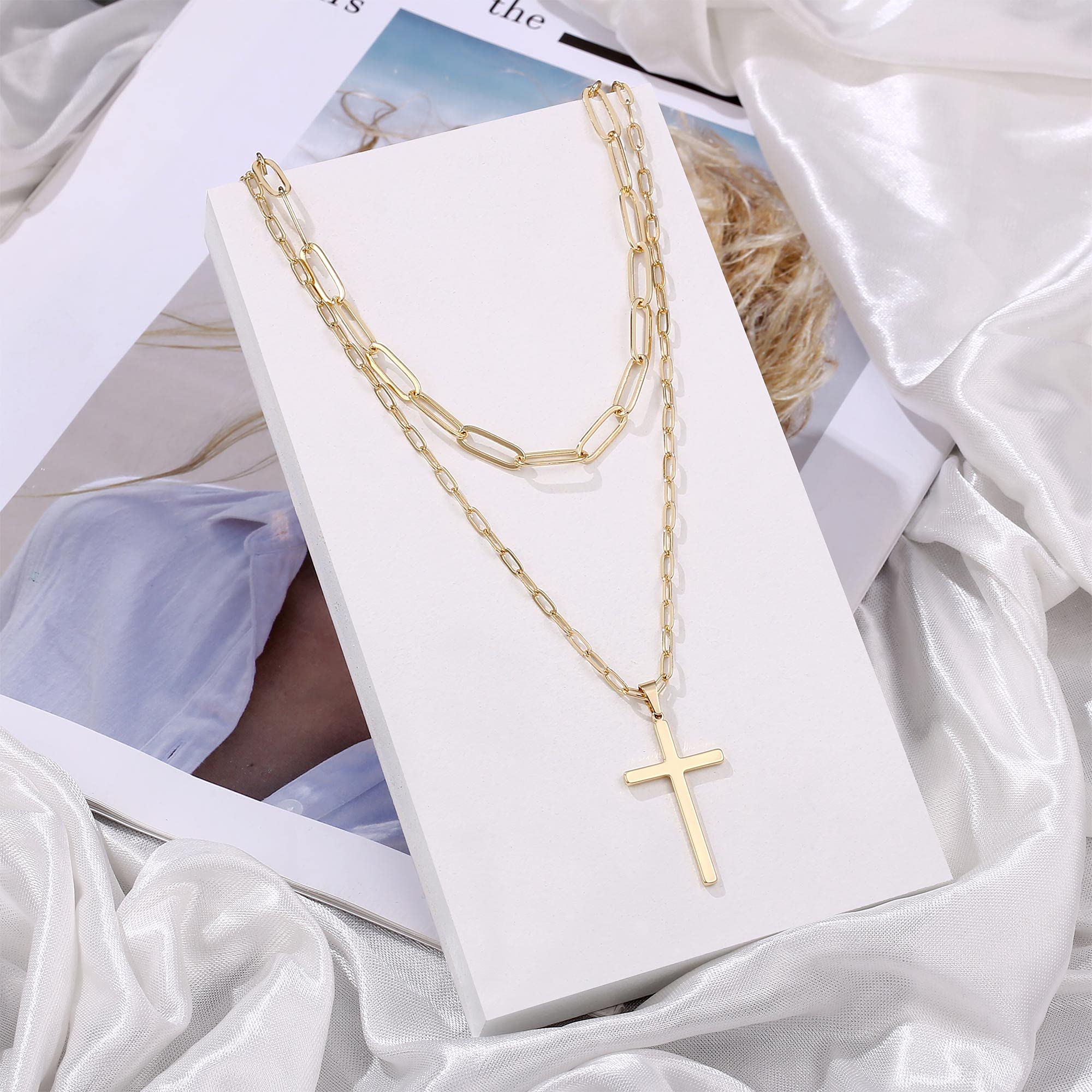 Link Chain&Cross Dainty Gold Choker Necklaces