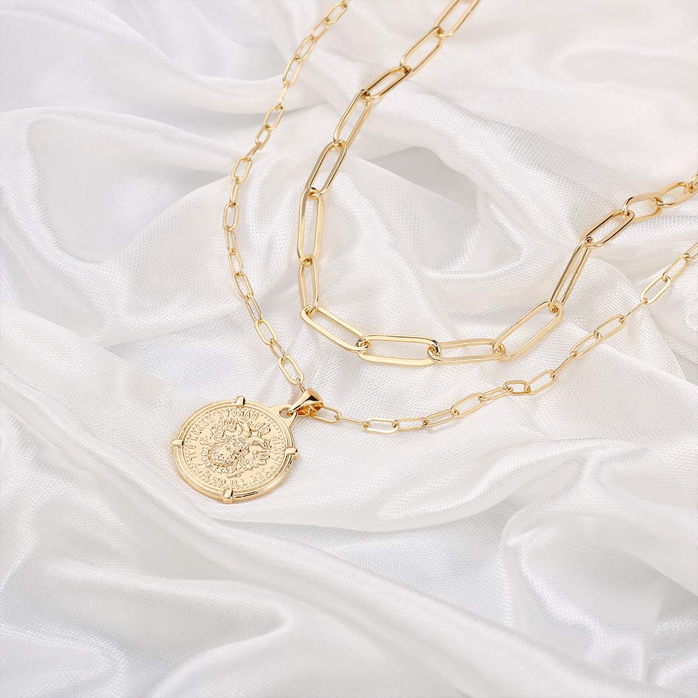 Link Chain&Medallion Dainty Gold Choker Necklaces