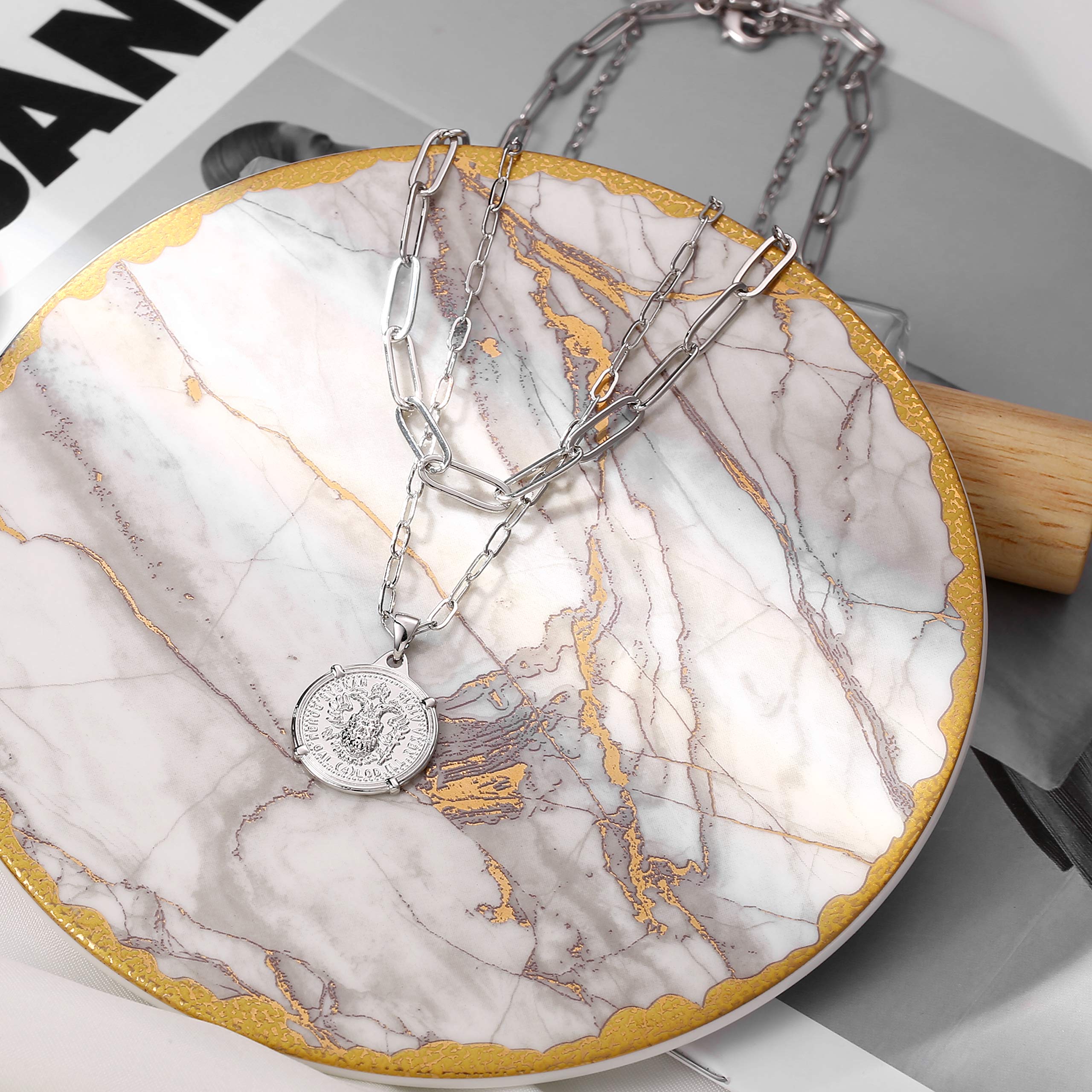 Silver Link Chain&Medallion Dainty Gold Choker Necklaces