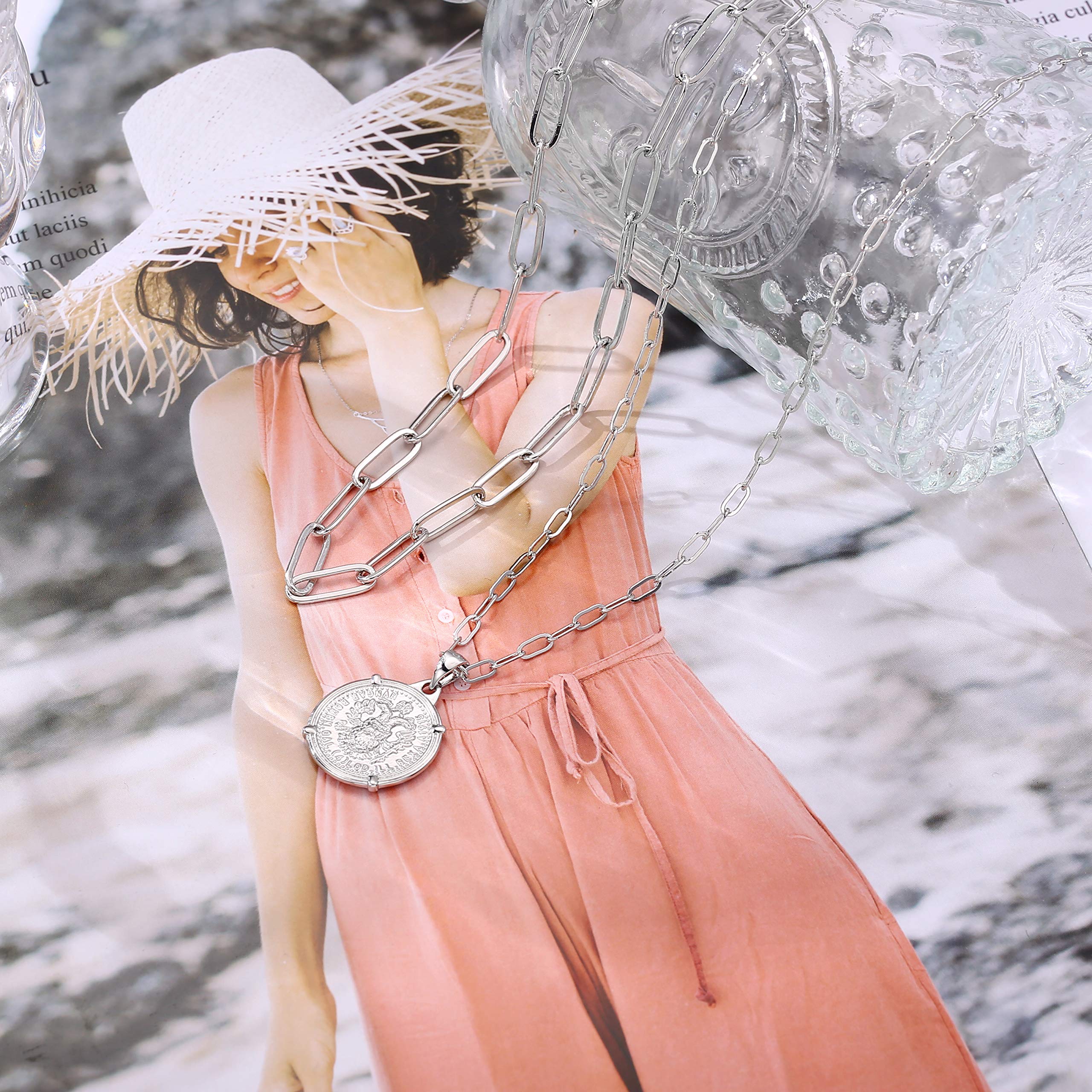 Silver Link Chain&Medallion Dainty Gold Choker Necklaces