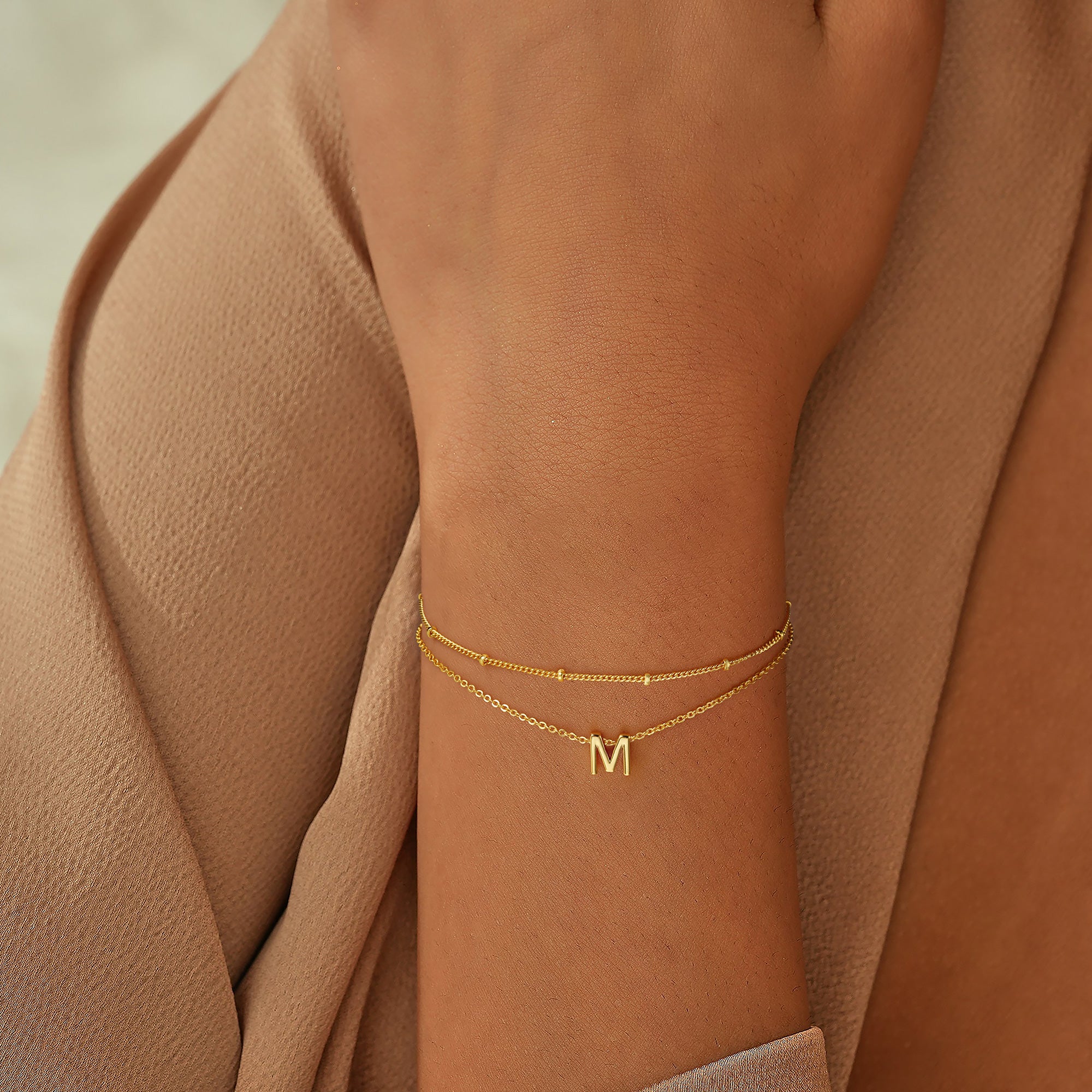 Dainty 18K Real Gold Plated Layered Letter Initial Bracelets