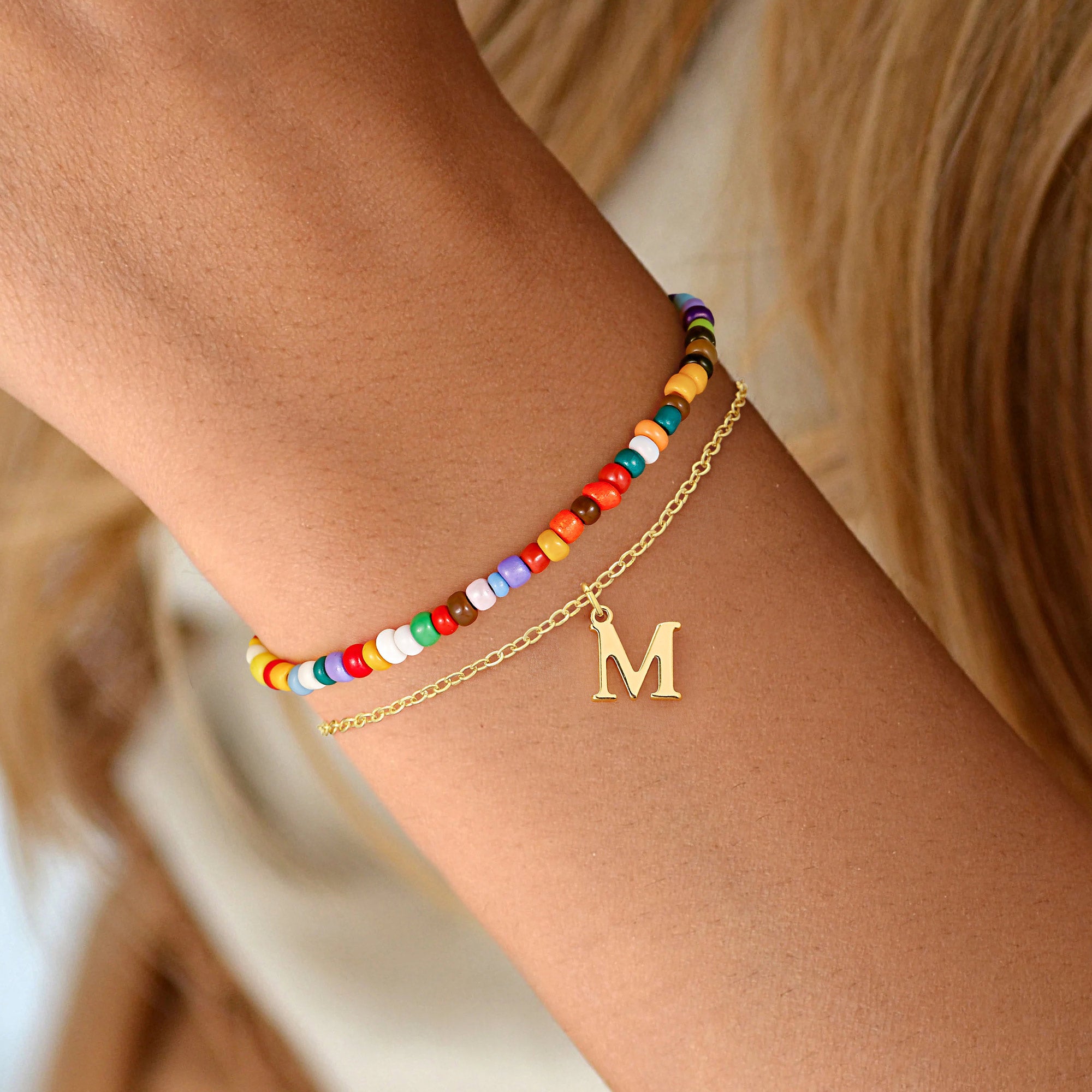 Cute Beaded Girls Bracelets A Initial Charm Bracelet