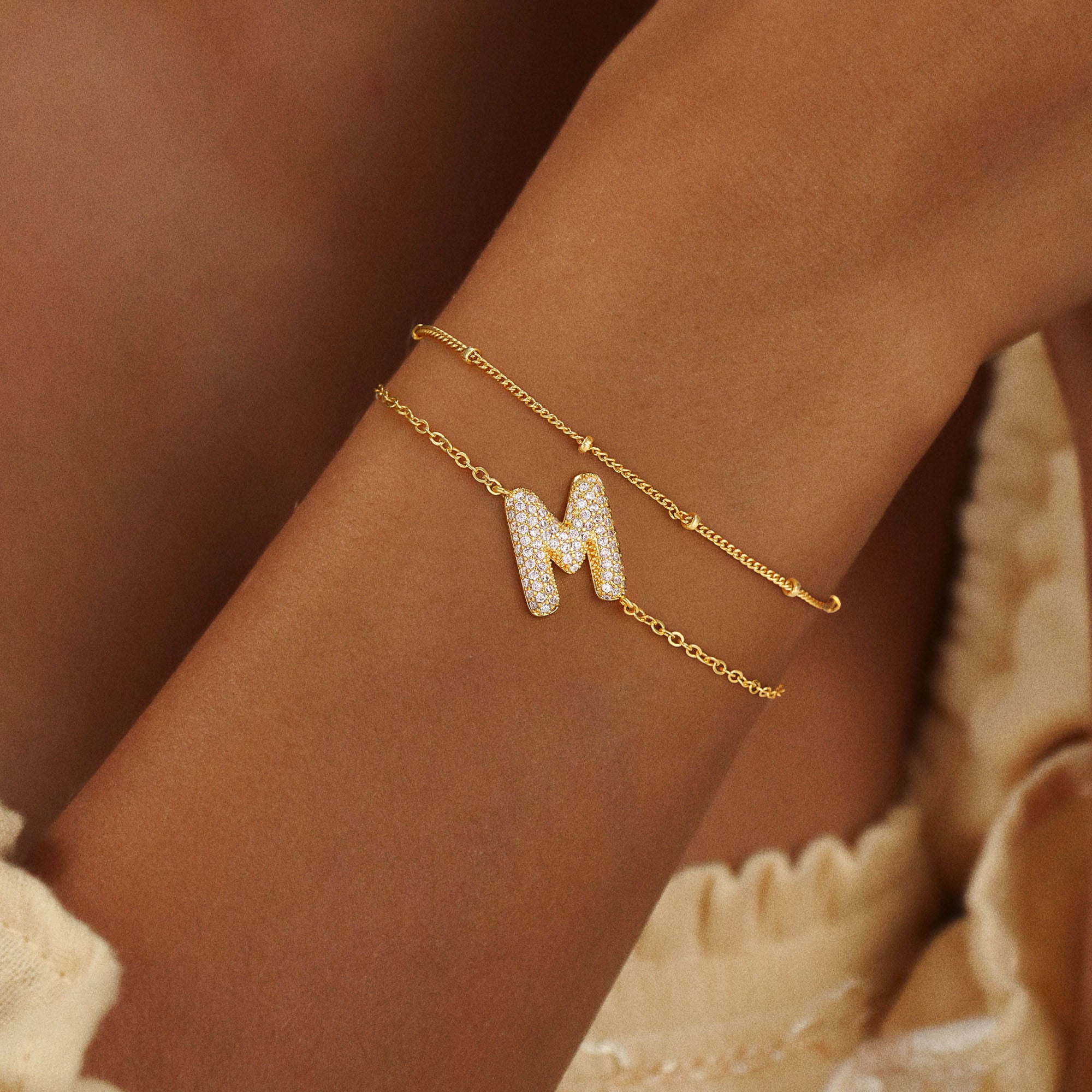 Gold Bubble Letter Bracelets