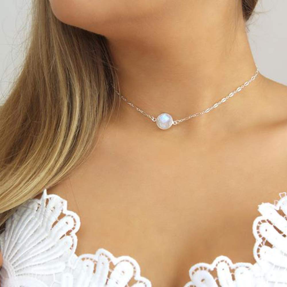 Silver Dainty Gold Choker Moonstone Necklaces