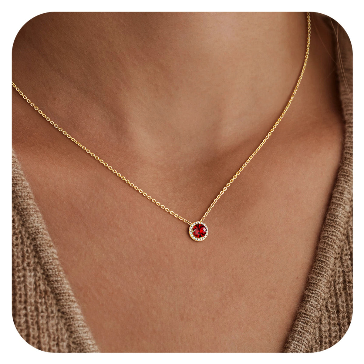 Turandoss Garnet Birthstone Necklaces for Women Trendy Dainty 14K Gold Plated Created Round Red January CZ Birthstone Pendant Necklace Personalized Jewelry Birthday Gifts for Women
