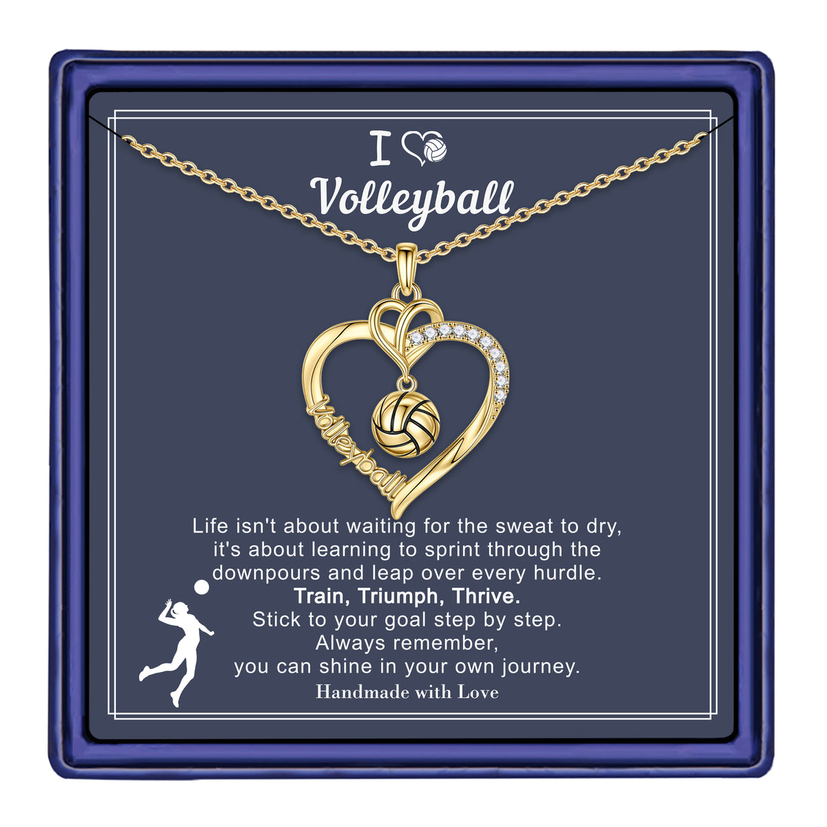 Turandoss Volleyball Necklace for Women Dainty 14K Gold Plated Volleyball Necklaces for Women Trendy Personalized CZ Heart Pendant Necklaces for Sports Fans Teams Gifts for Her