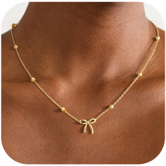 Turandoss Easter Gifts for Teen Girls Bow Necklace for Teen Girl Cute Stuff Dainty 14K Gold Plated Bow Pendent Choker Necklace Simple Trendy Jewelry Birthday Gifts for Kid Women Teen Girls