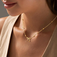 Turandoss Easter Gifts for Teen Girls Bow Necklace for Teen Girl Cute Stuff Dainty 14K Gold Plated Bow Pendent Choker Necklace Simple Trendy Jewelry Birthday Gifts for Kid Women Teen Girls