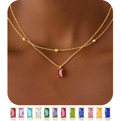 Turandoss January Birthstone Necklaces for Women 14K Gold Plated Dainty Garnet Red Color Birthstone Layered Necklace Gold CZ Pendant Necklace Trendy Women's Jewelry Birthday Gifts