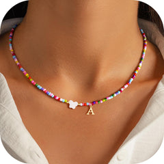 Turandoss Beaded Initial Necklaces for Women Colorful AZ Bubble Letter with Butterfly Charm Trendy Kids Jewelry Birthday Gifts for Tween Girls Trendy Stuff