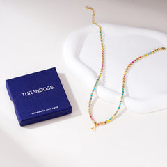 Turandoss Dainty 14K Gold Plated Letter A Colorful Initial Beads Pendent Necklace Jewelry Personalized Birthday Gifts for 5 6 7 8 9 10 Years Old Girls