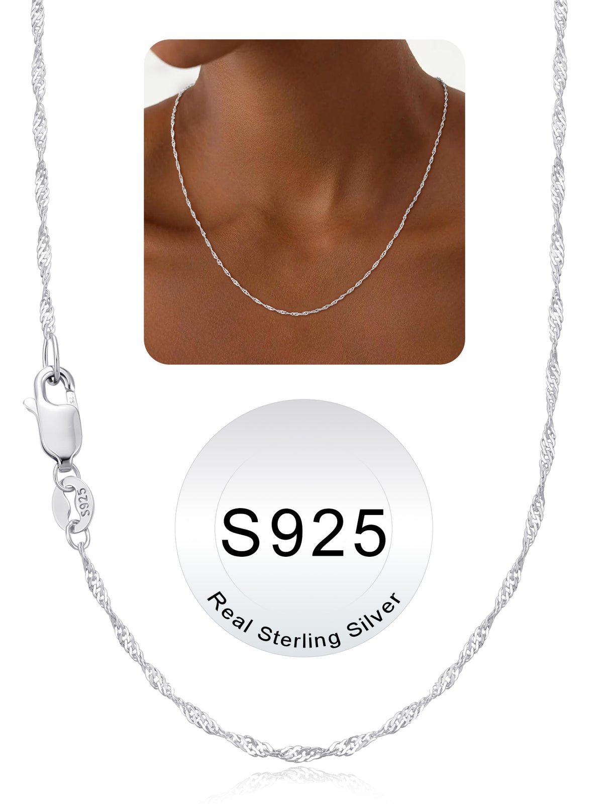 Turandoss S925 Sterling Silver Chain Necklace for Women Girls, 1.5mm Wave Twisted Chains, Fine Jewelry, Graduation Gifts for Women, Girls, 2026